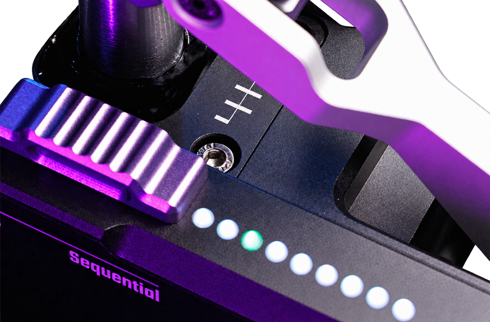 Aluminium Conspit CHS Shifter housing with all nine RGB indicators illuminated
